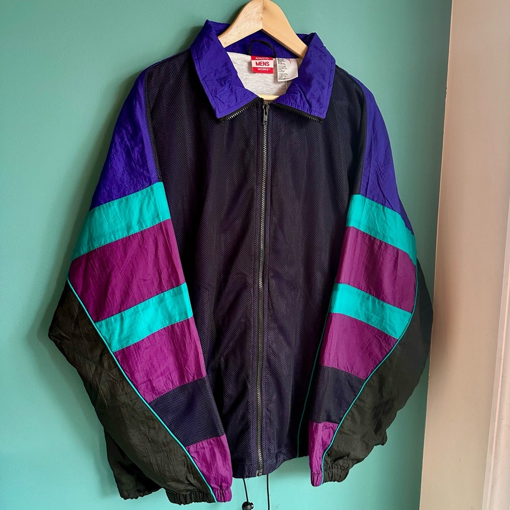 NWT Athletic Works Men's vintage 90s Jacket - Black, Purple, Teal